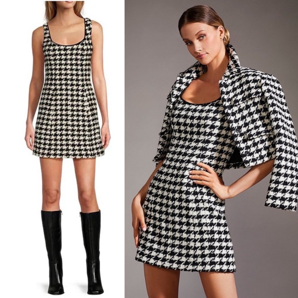 NWT Antonio Melani Macy Wool Blend Houndstooth Square Nec Sheath Dress Sz 6
